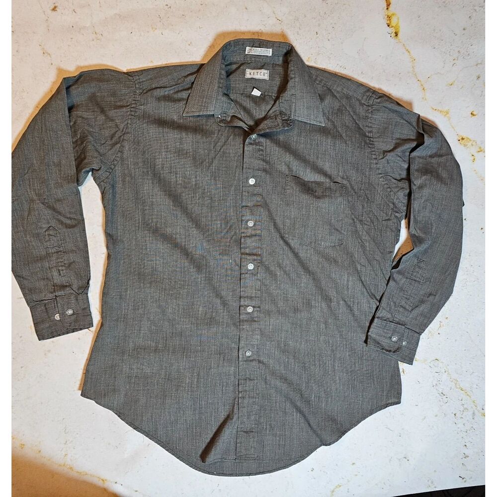 KETCH Men's Dress Shirt Gray Long Sleeve Button Front 16.5 34/35 EUC Cotton Blen